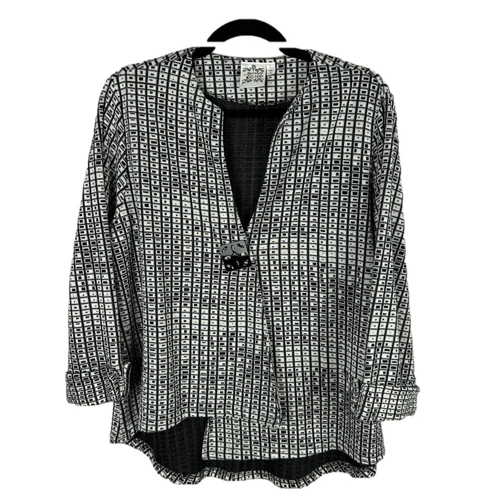 Parsley & Sage Lagenlook Cotton Blend One Button Sweater Cardigan Large Black